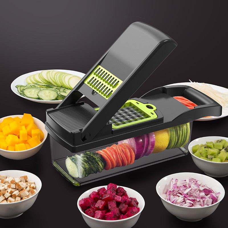 12 in 1 Green Multifunctional Vegetable Slicer Cutter Hand Slicer Drain  Basket Kitchen Tool Home Gadgets – Blueheart